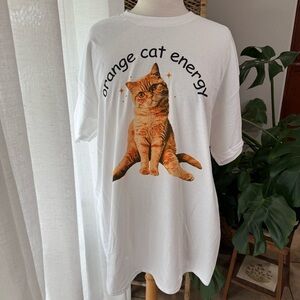 Orange Cat Energy White T-Shirt‎
